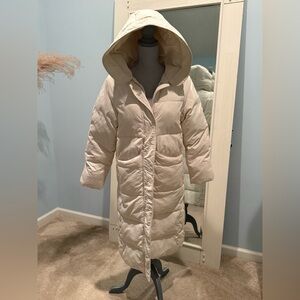 Women's Cream Hooded Puffer Coat, size S, great condition